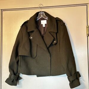 H&M Cropped dark green Jacket buckle sleeve